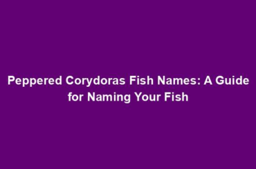 Peppered Corydoras Fish Names: A Guide for Naming Your Fish